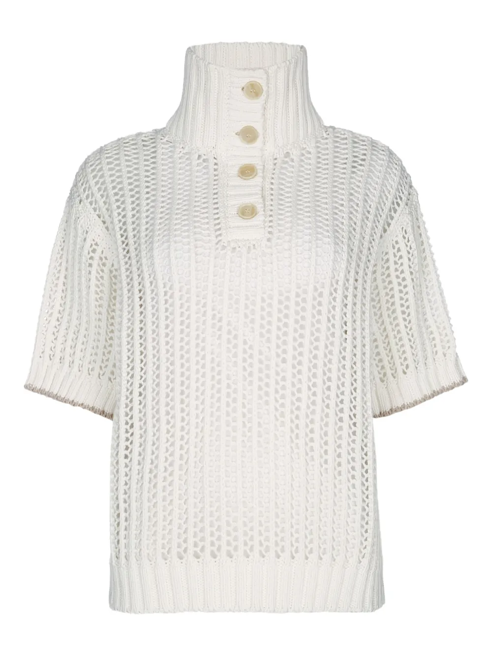 Brunello Cucinelli high-neck open-knit sweater Wit