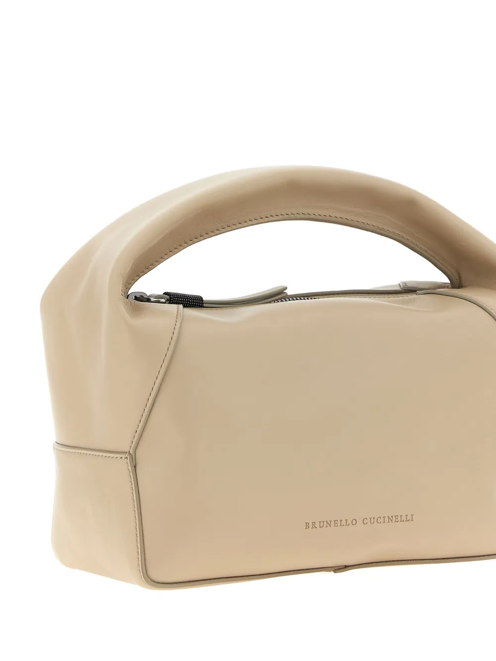 Brunello Cucinelli Samll Duo Curved-handle Leather Tote Bag In Neutral
