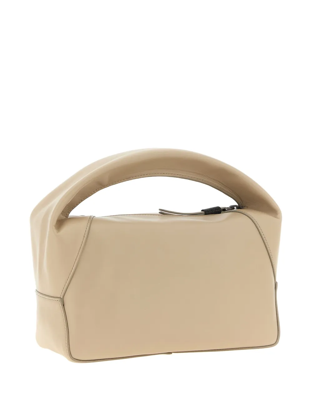 Brunello Cucinelli Samll Duo Curved-handle Leather Tote Bag In Neutral