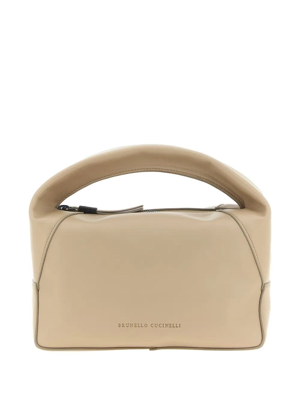 Brunello Cucinelli Samll Duo Curved-handle Leather Tote Bag In Neutral