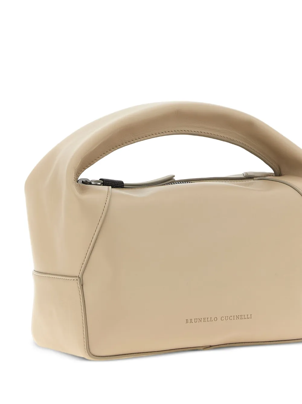 Brunello Cucinelli Duo kleine leren shopper met gewelfde handgreep Beige
