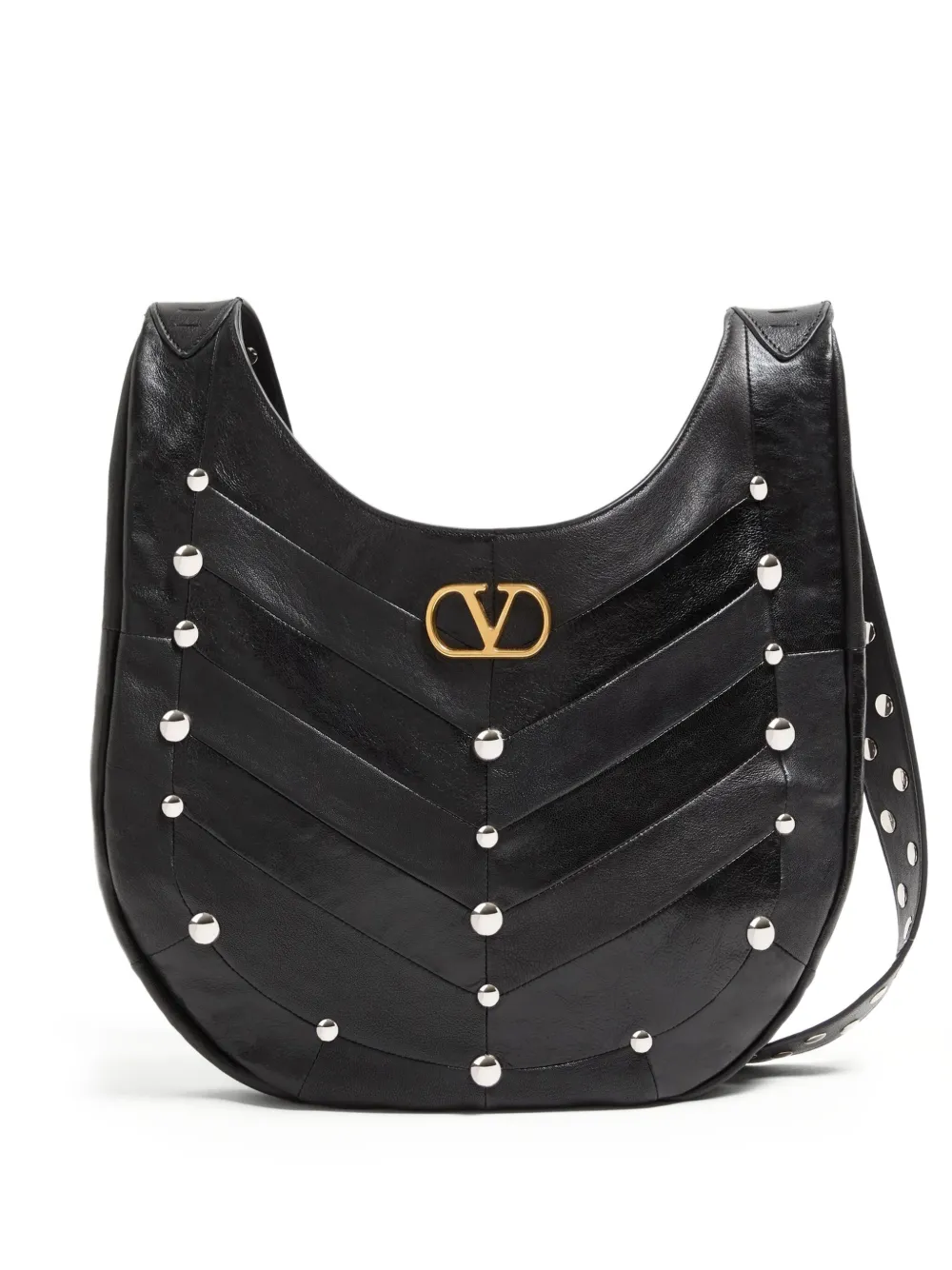 Valentino Garavani シェブロン スタッズ ショルダーバッグ - ブラック Valentino Garavani シェブロン スタッズ ショルダーバッグ - ブラック