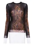 Jean Paul Gaultier wood-print mesh top - Black