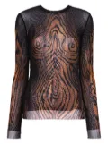 Jean Paul Gaultier wood-print mesh top - Black