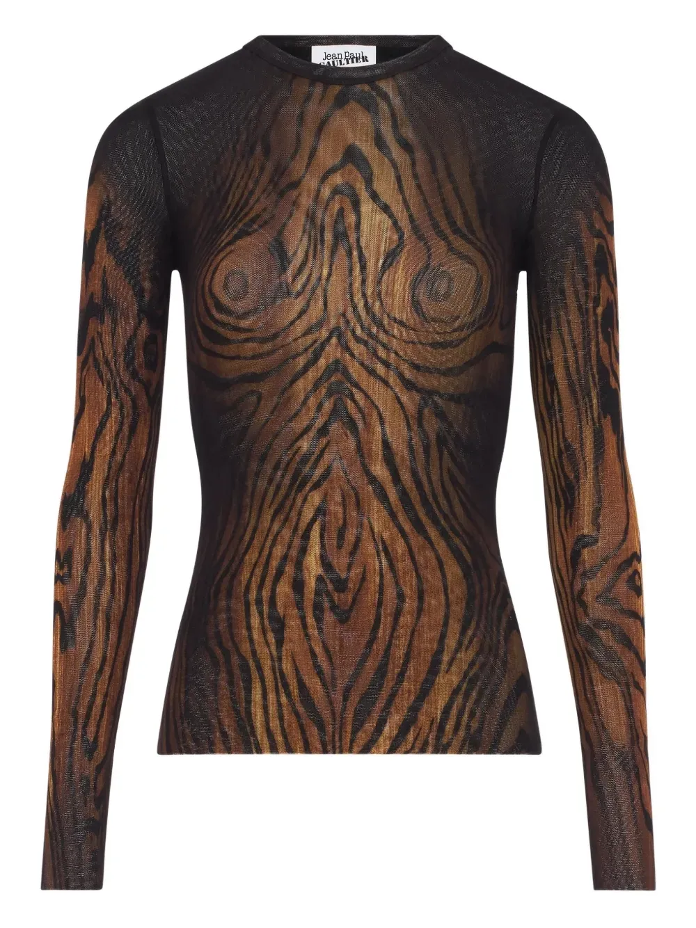 Jean Paul Gaultier wood-print mesh top - Nero