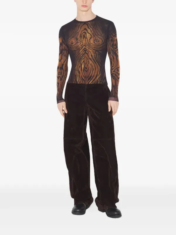 Jean Paul Gaultier wood-print Mesh Top | Black | FARFETCH