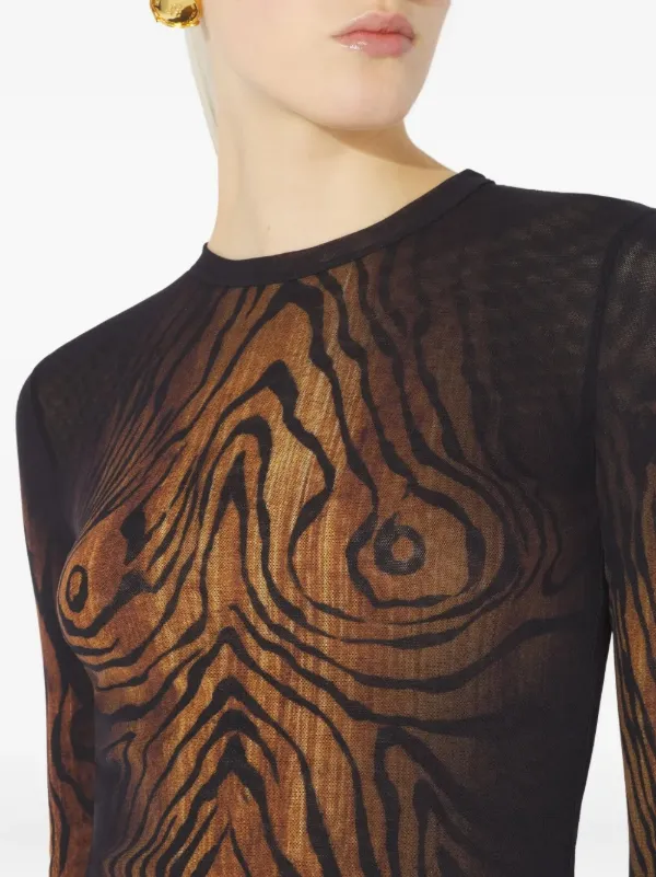 Jean Paul Gaultier wood-print Mesh Top | Black | FARFETCH