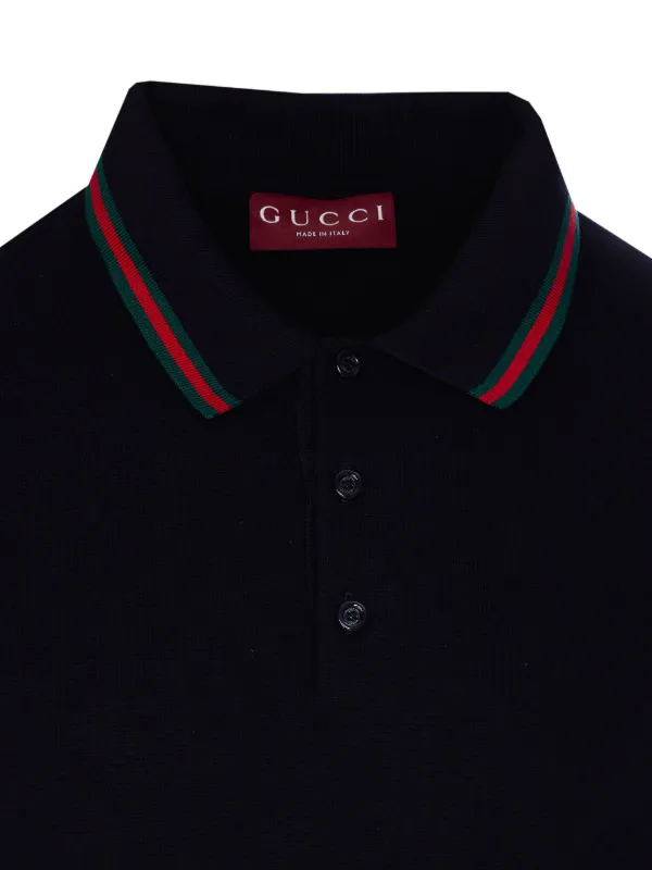 GUCCI 黒 ポロシャツ Made in Italy タグ付き Cotton piquet polo with Web collar in black | GUCCI® US