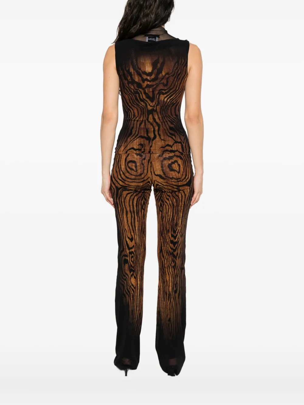 Jean Paul Gaultier high-neck wood-print top Zwart