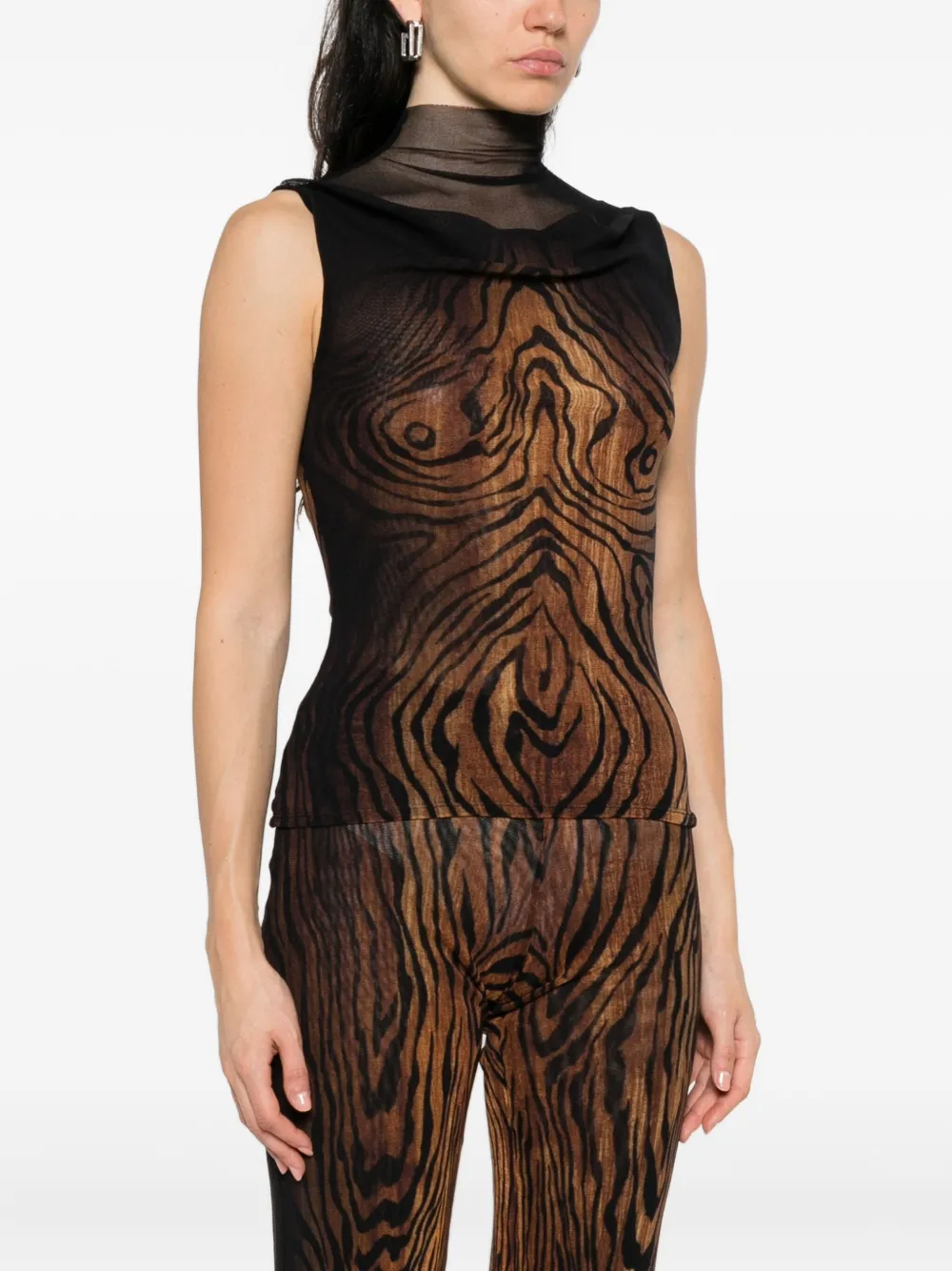 Jean Paul Gaultier high-neck wood-print top Zwart