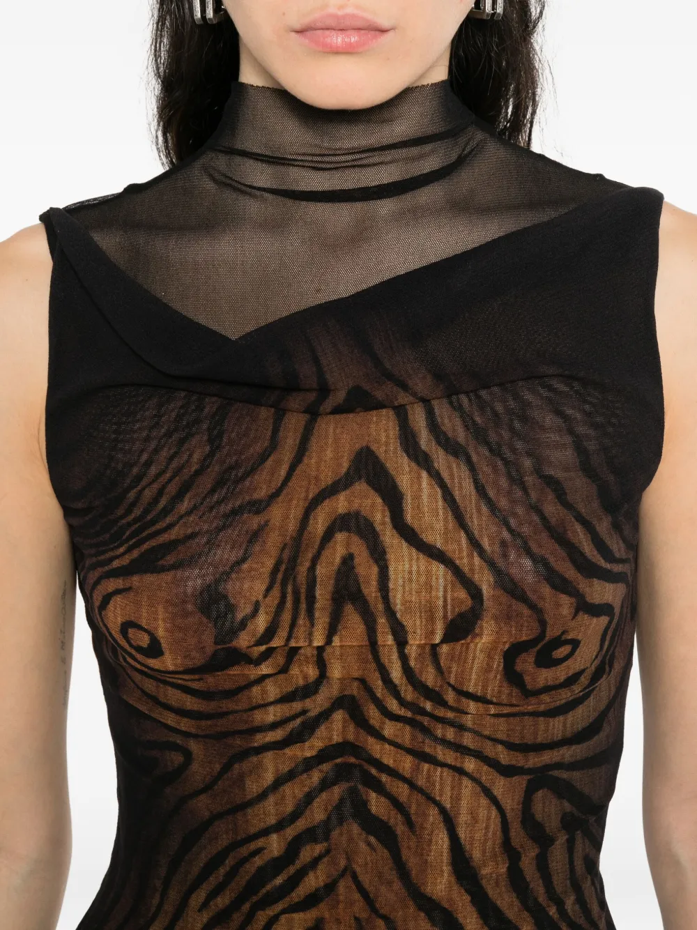 Jean Paul Gaultier high-neck wood-print top Zwart