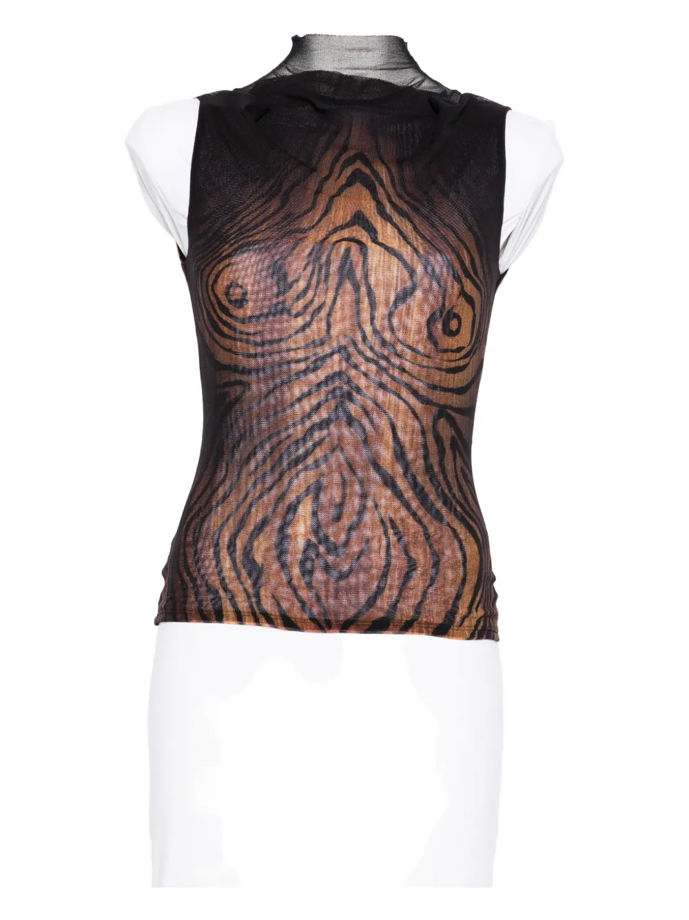 Jean Paul Gaultier high-neck wood-print top Zwart