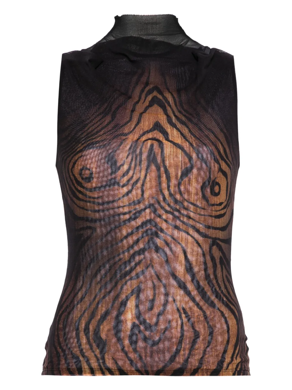 Jean Paul Gaultier high-neck wood-print top Zwart