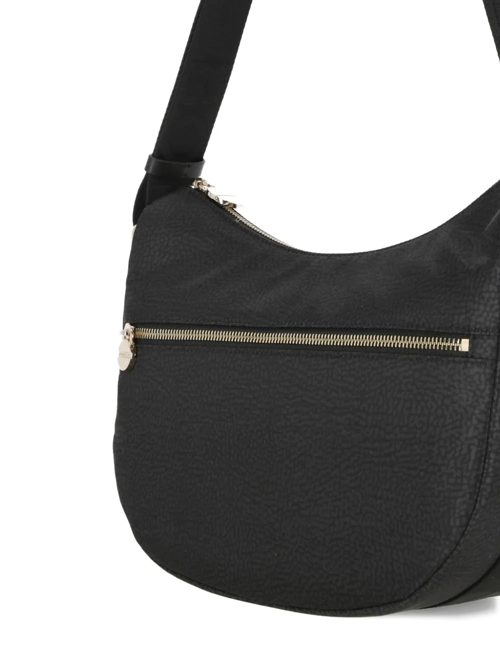 Borbonese Crescent-shape Zip Shoulder Bag In Black
