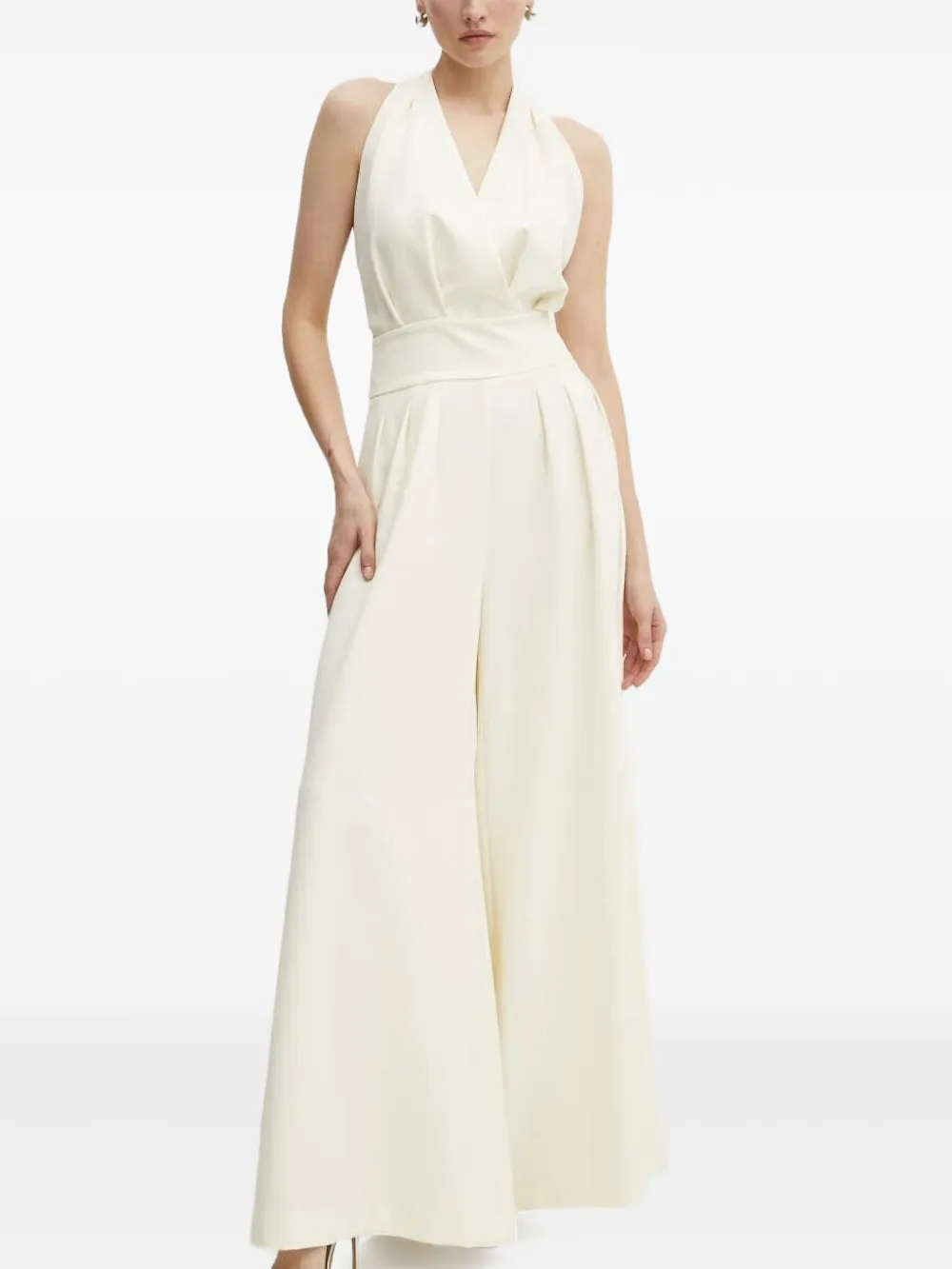 Custommade Jumpsuit met halternek verfraaid met parels - Beige