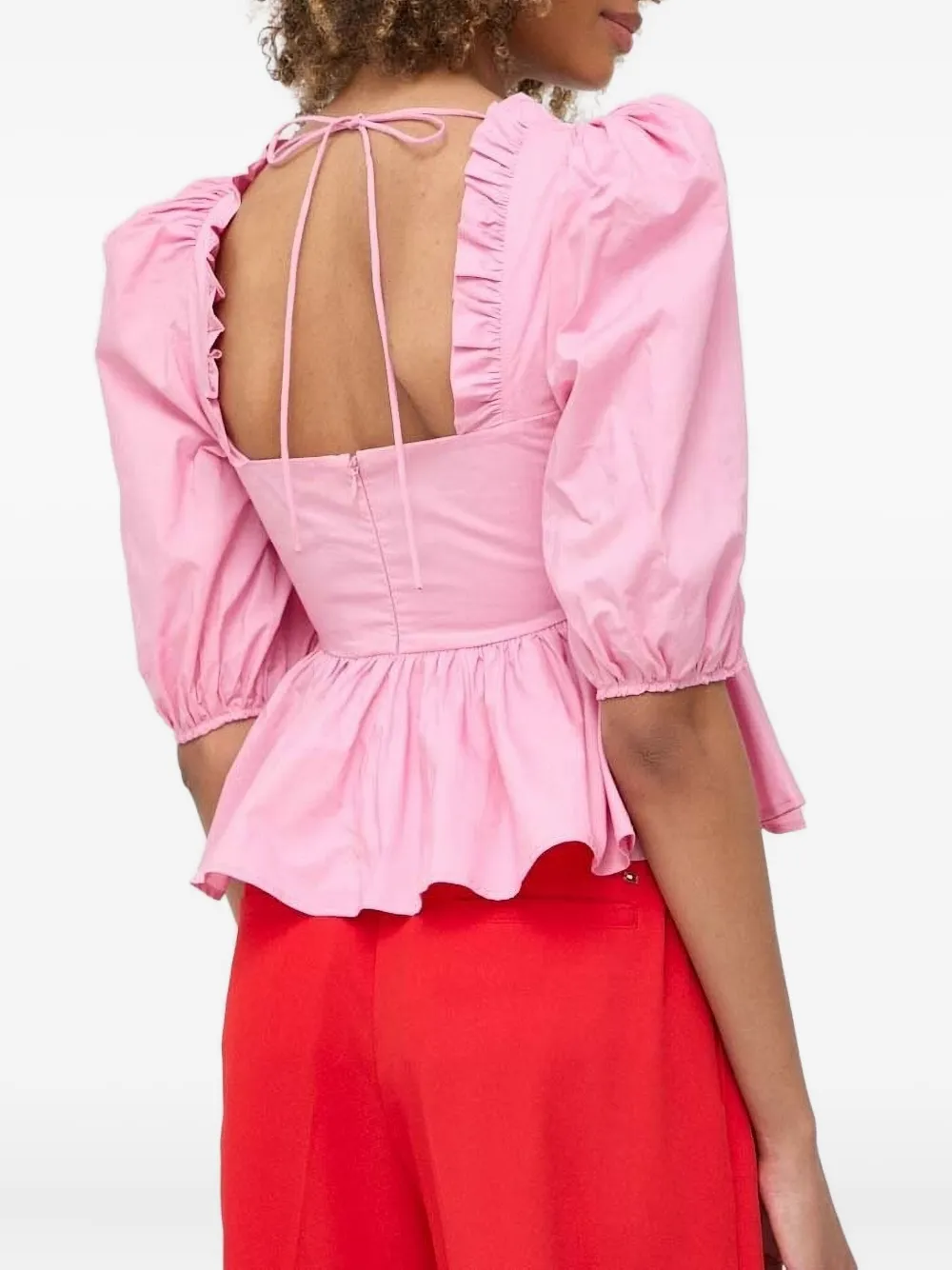 Custommade puff-sleeve frill-detail top - Roze