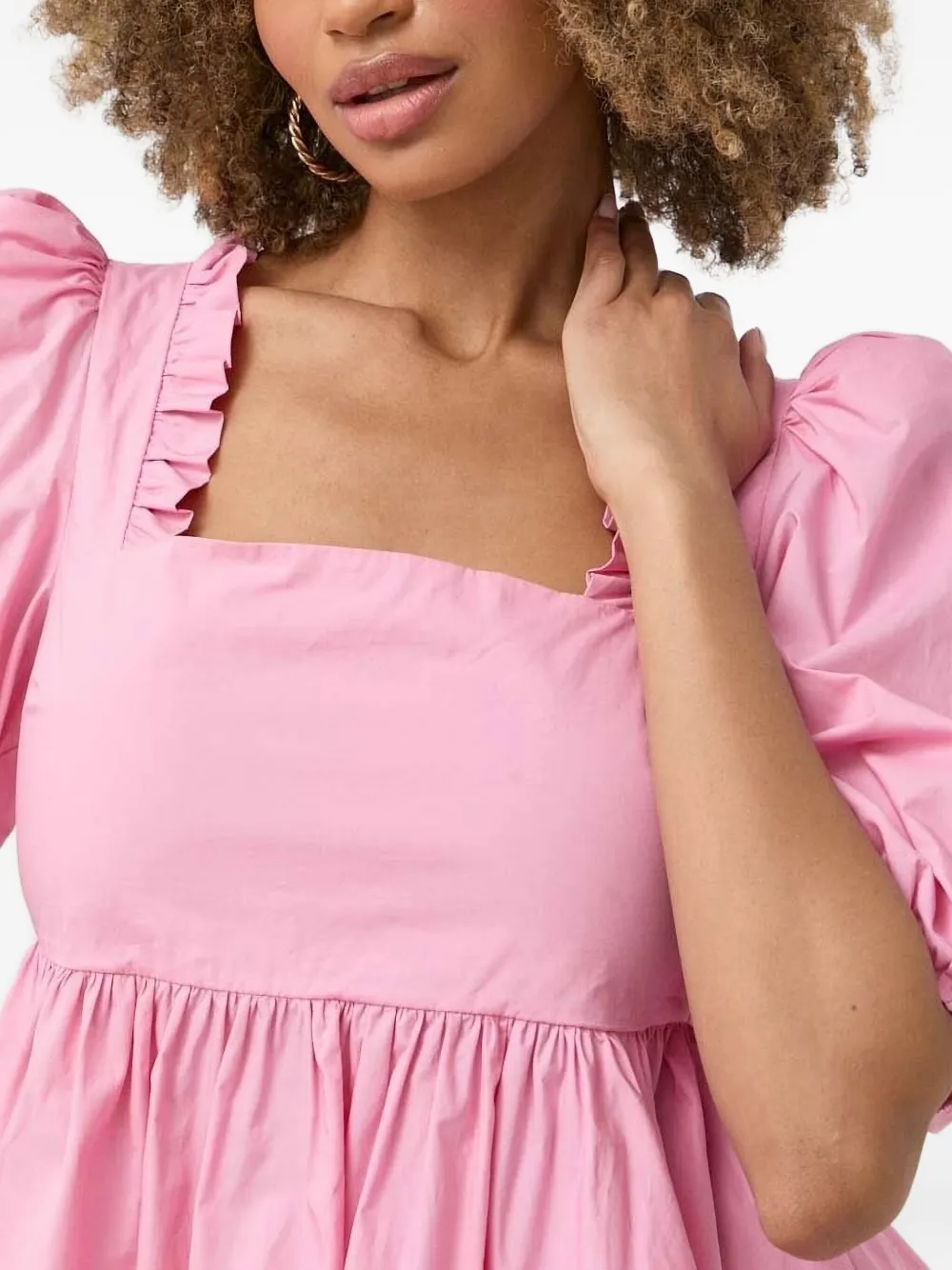 Custommade Top met pofmouwen en franje Roze