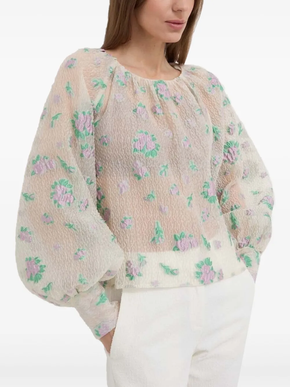  Custommade Floral-print Blouse - Neutrals 