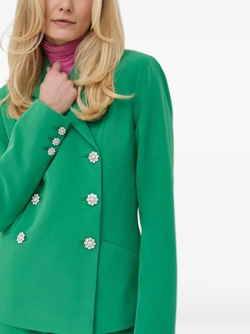Custommade Crystal-embellished Double-breasted Blazer In Green