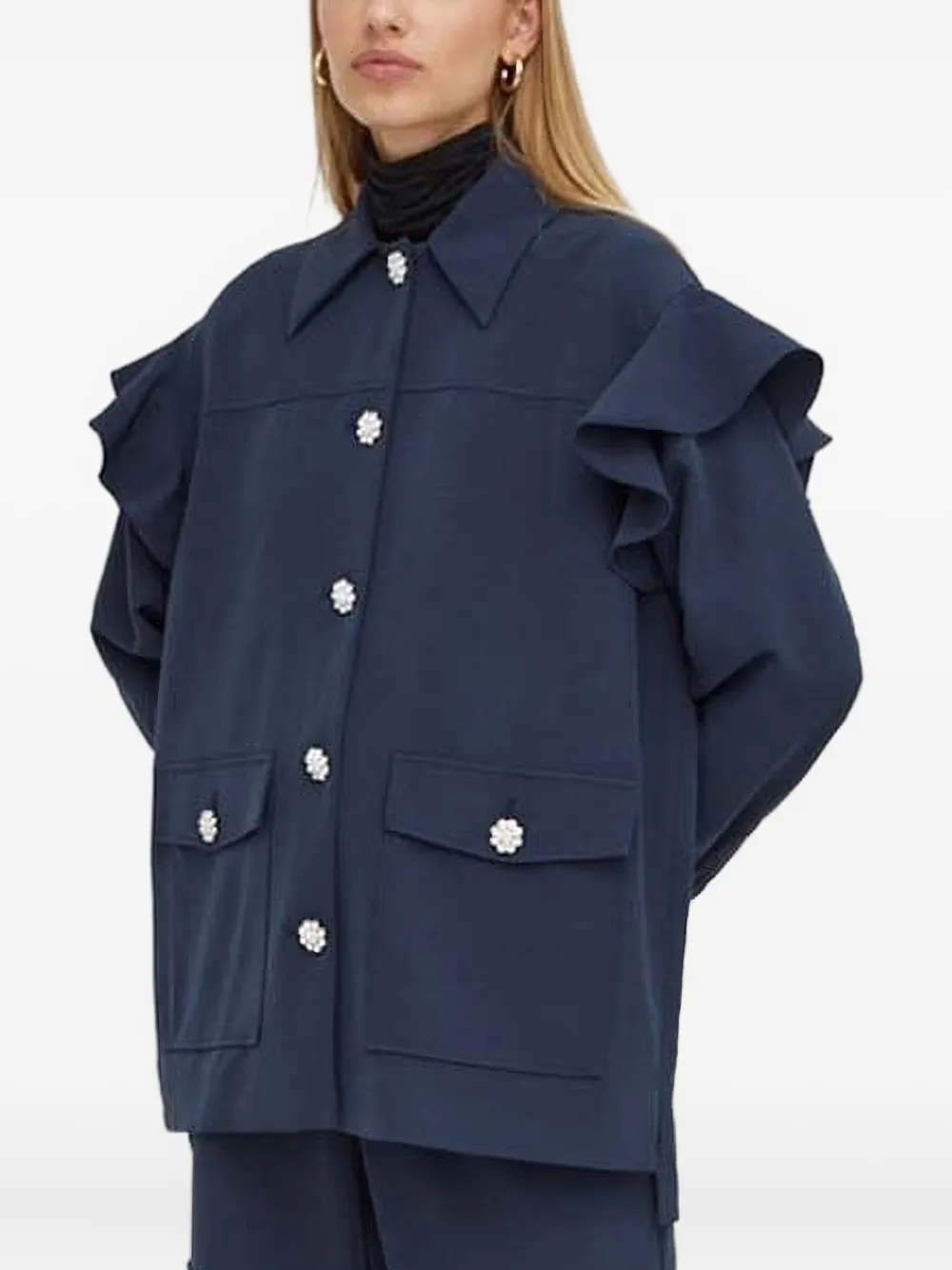 Custommade Blouse verfraaid met ruches Blauw