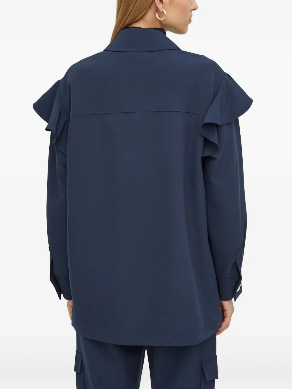 Custommade Blouse verfraaid met ruches Blauw