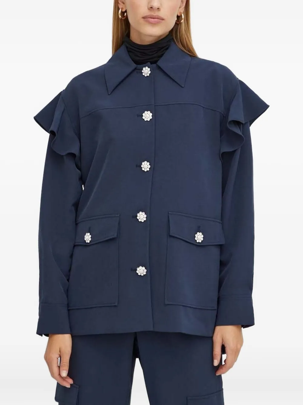 Custommade ruffle-detail embellished shirt | Blue | Image 1