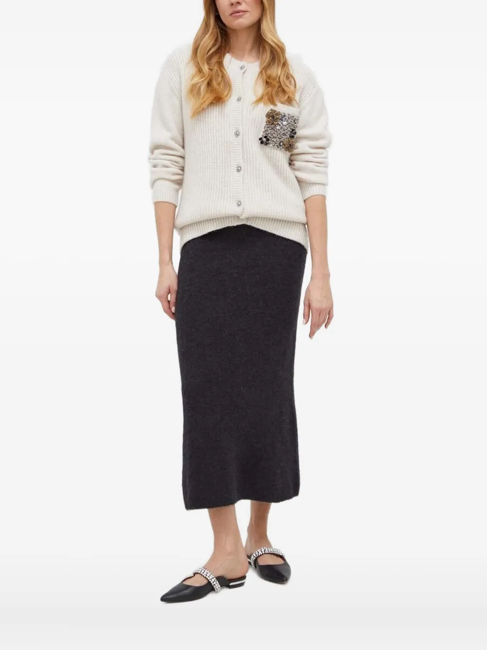 Custommade Embellished-pocket Cardigan In White