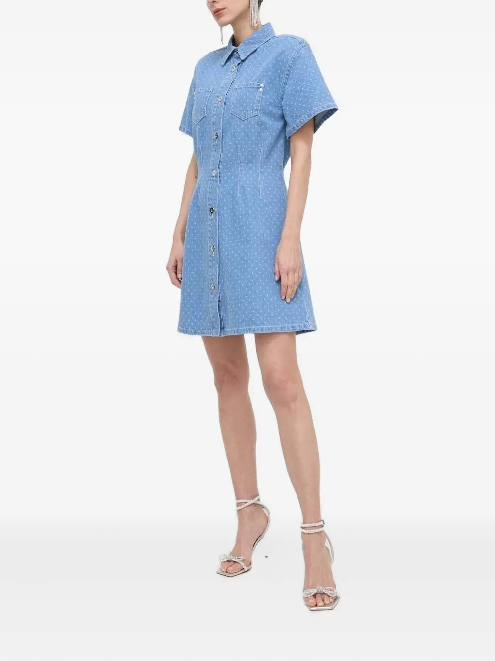 Custommade Polka-dot Mini Shirt Dress In Blue
