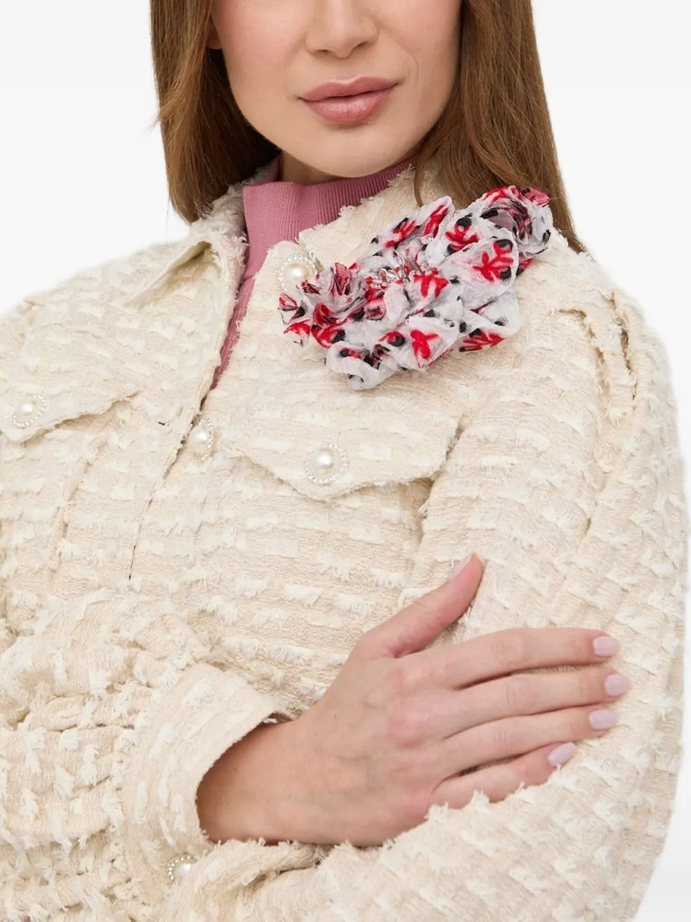 Custommade Verfraaid bouclé tweed jack Wit
