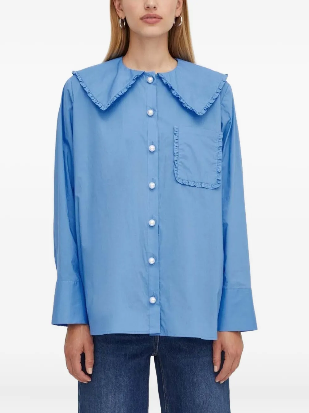 Custommade button-detail long-sleeve shirt | Blue | Image 1
