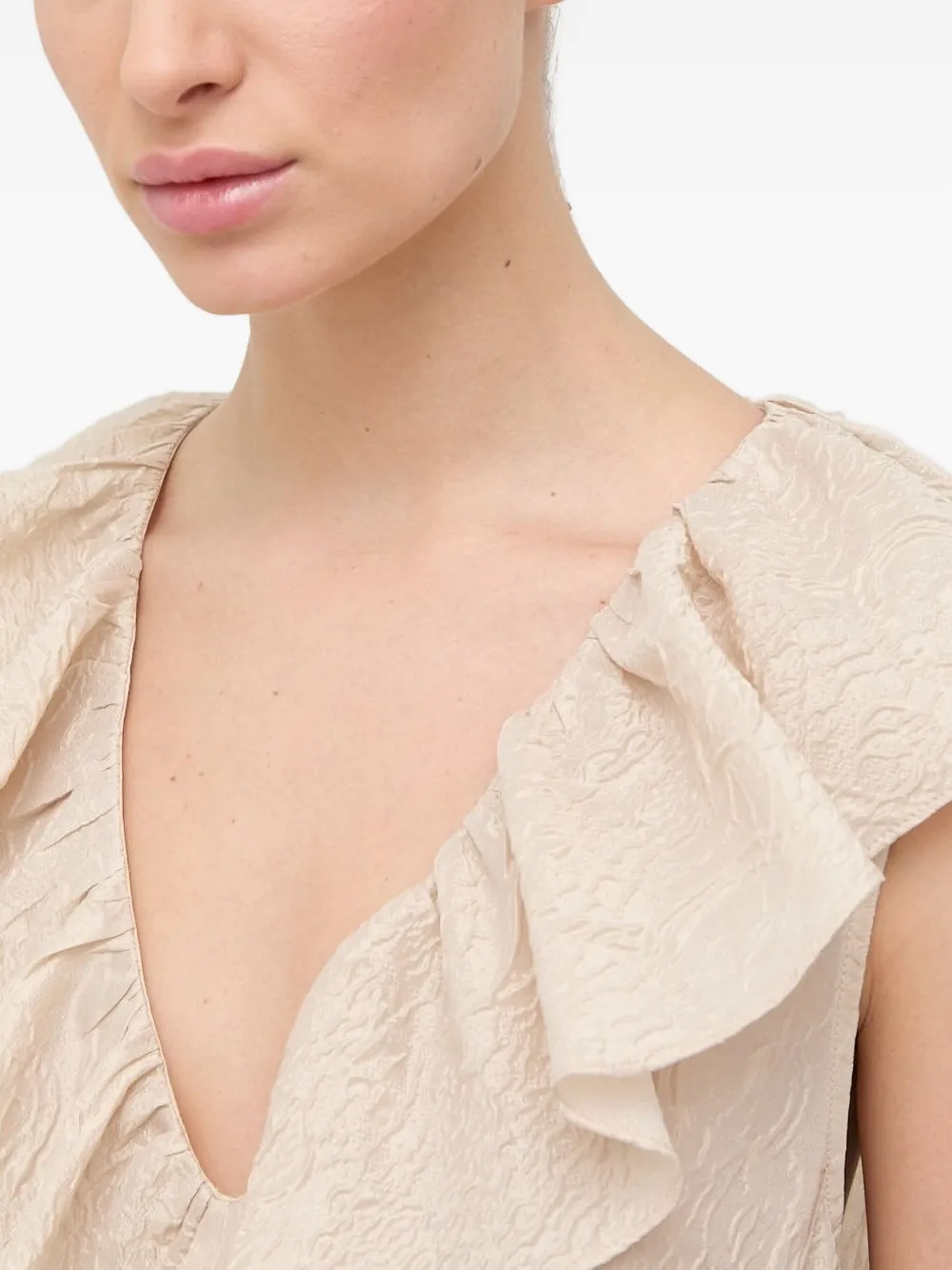 Custommade Mini-jurk van katoenblend met franje Beige