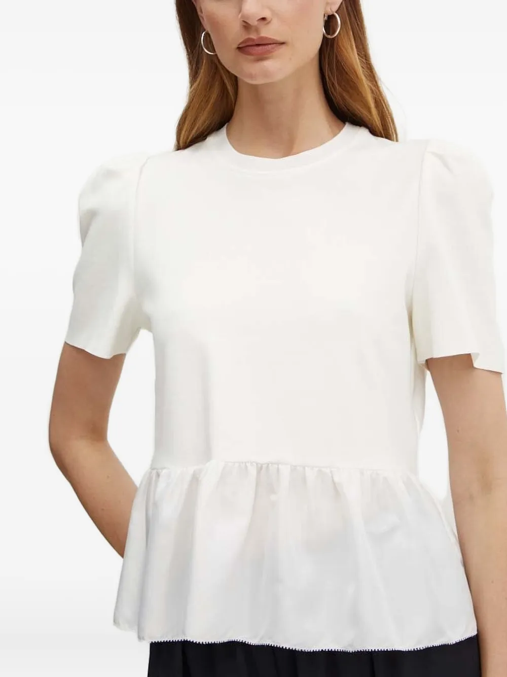 Custommade Puff-sleeve Peplum Top In Neutral