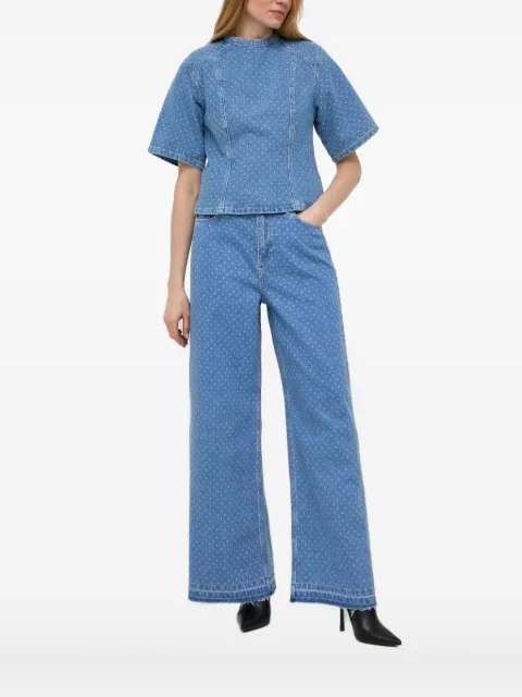 Custommade polka-dot panelled denim top