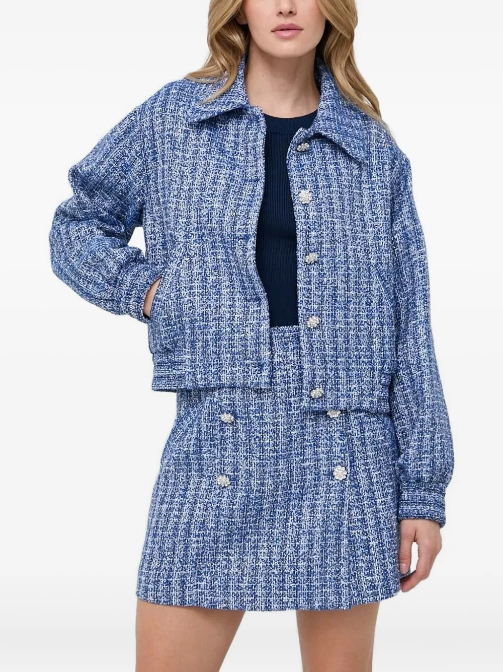 Custommade Tweed Embellished Jacket In Blue