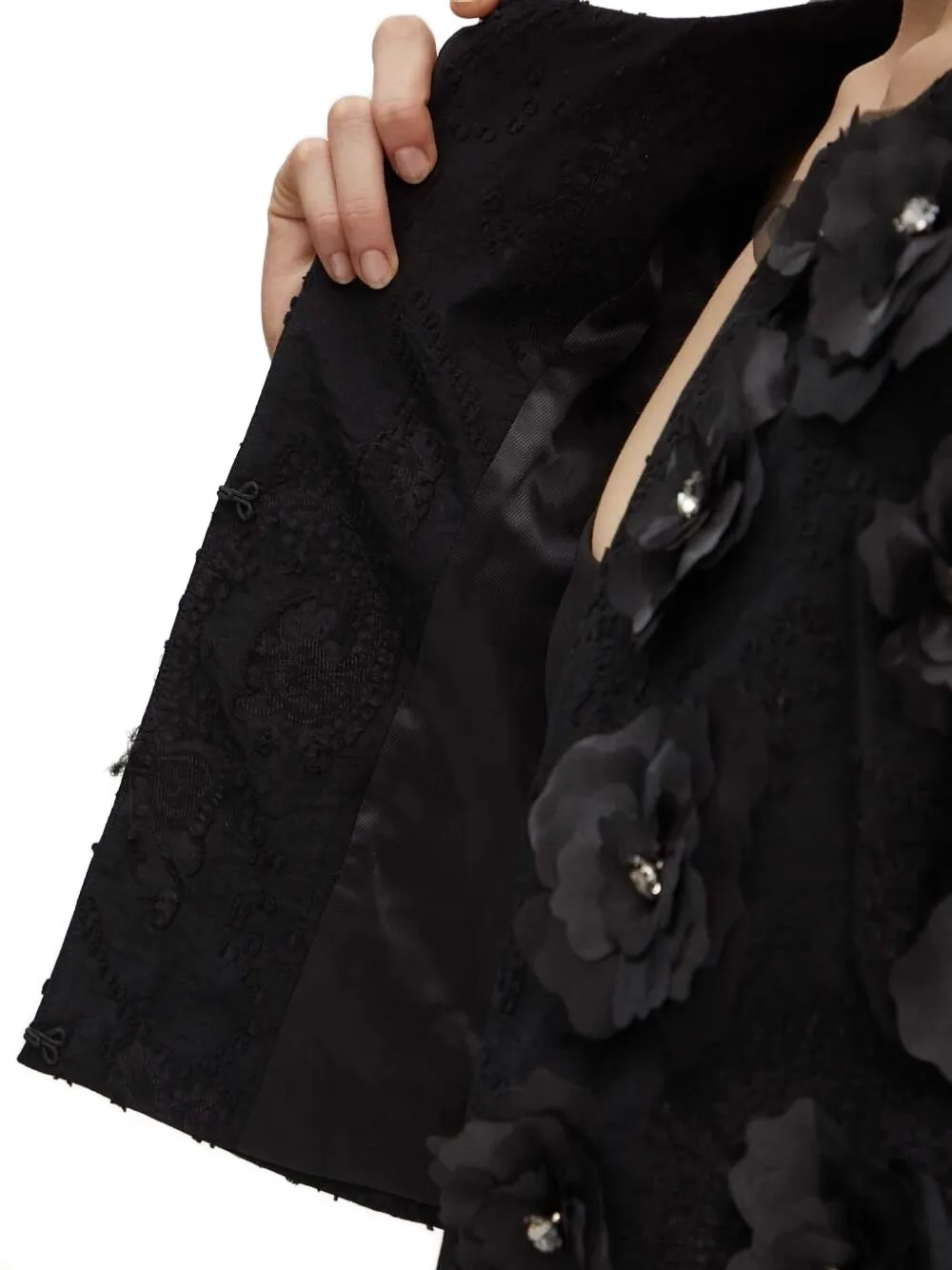 Custommade Cropped jack verfraaid met bloem Zwart