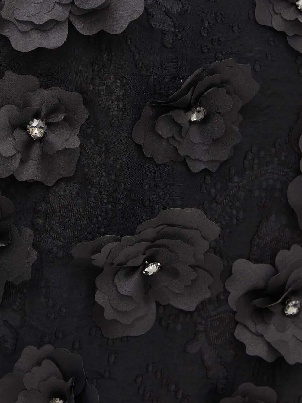 Custommade Cropped jack verfraaid met bloem Zwart