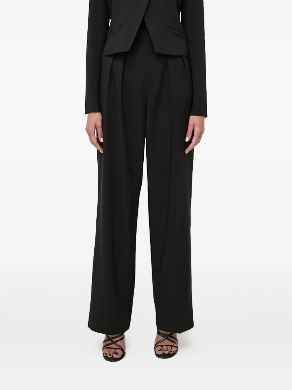 Custommade Pleated Jewel-embellished Straight Trousers In Black
