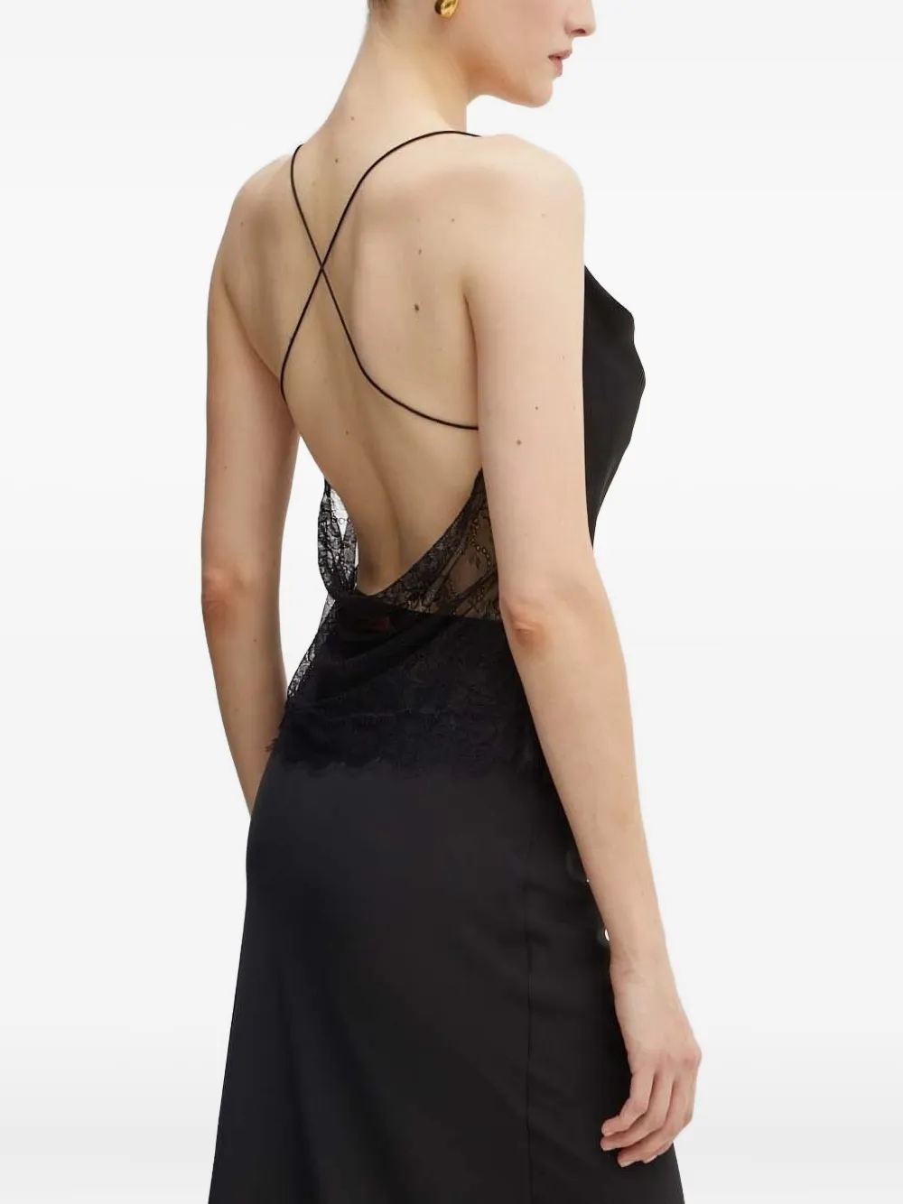 Custommade Top met afwerking van kant en col - Zwart