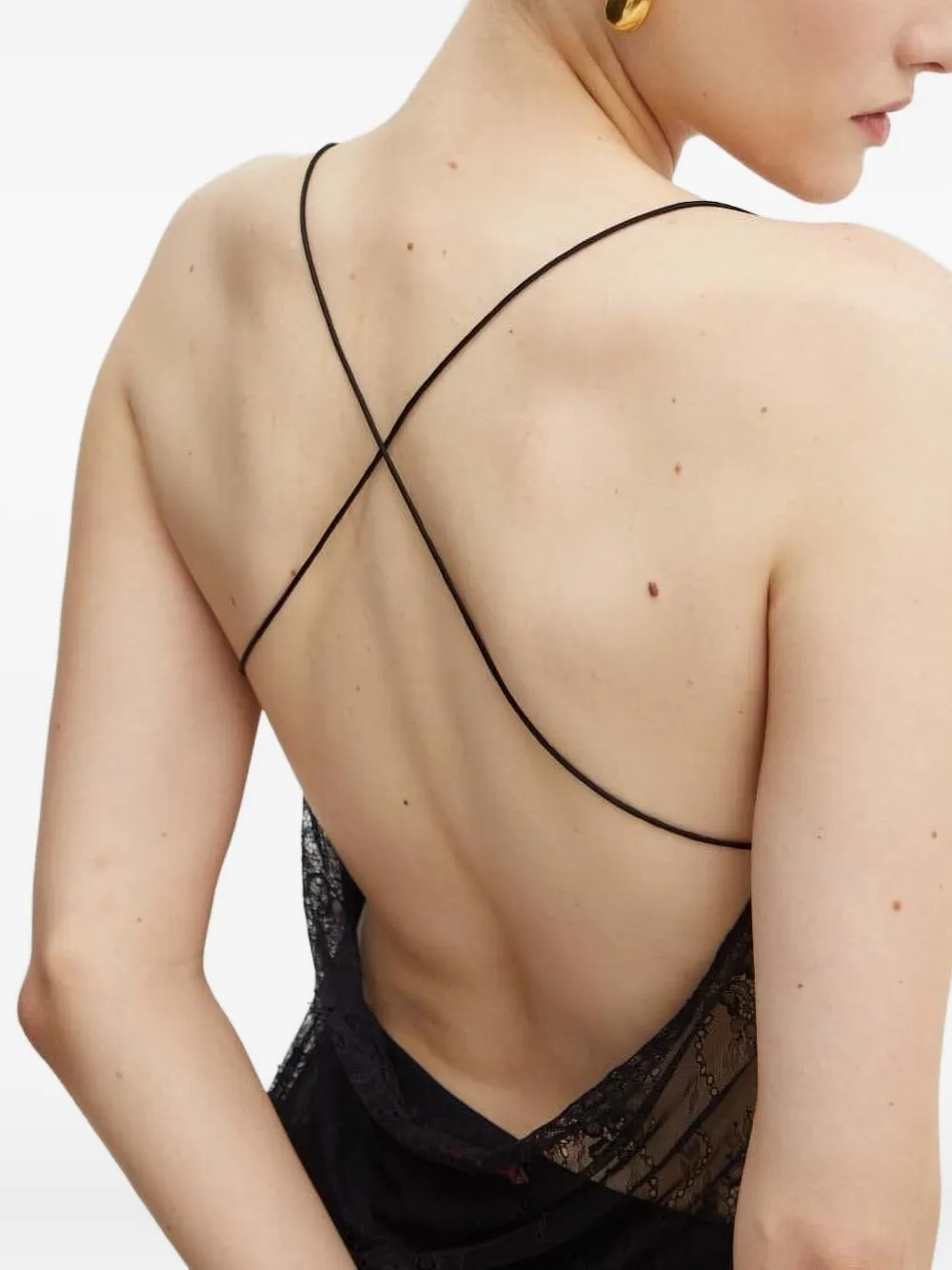 Custommade Top met afwerking van kant en col Zwart