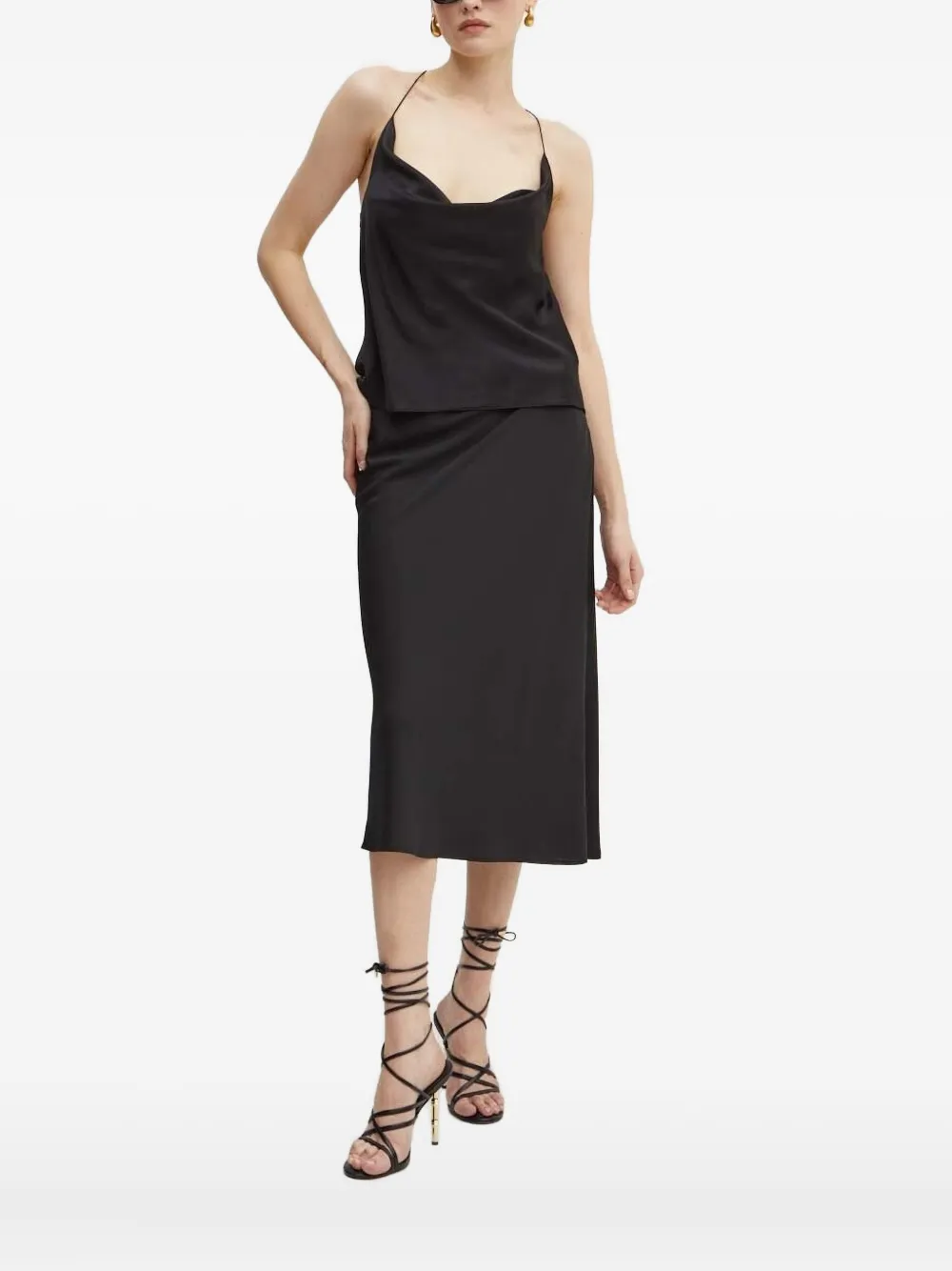 Custommade cowl-neck lace-trimmed top | Black | Image 1