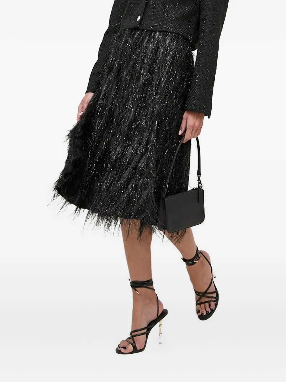 Custommade Metallic-fringe Midi Skirt In Black