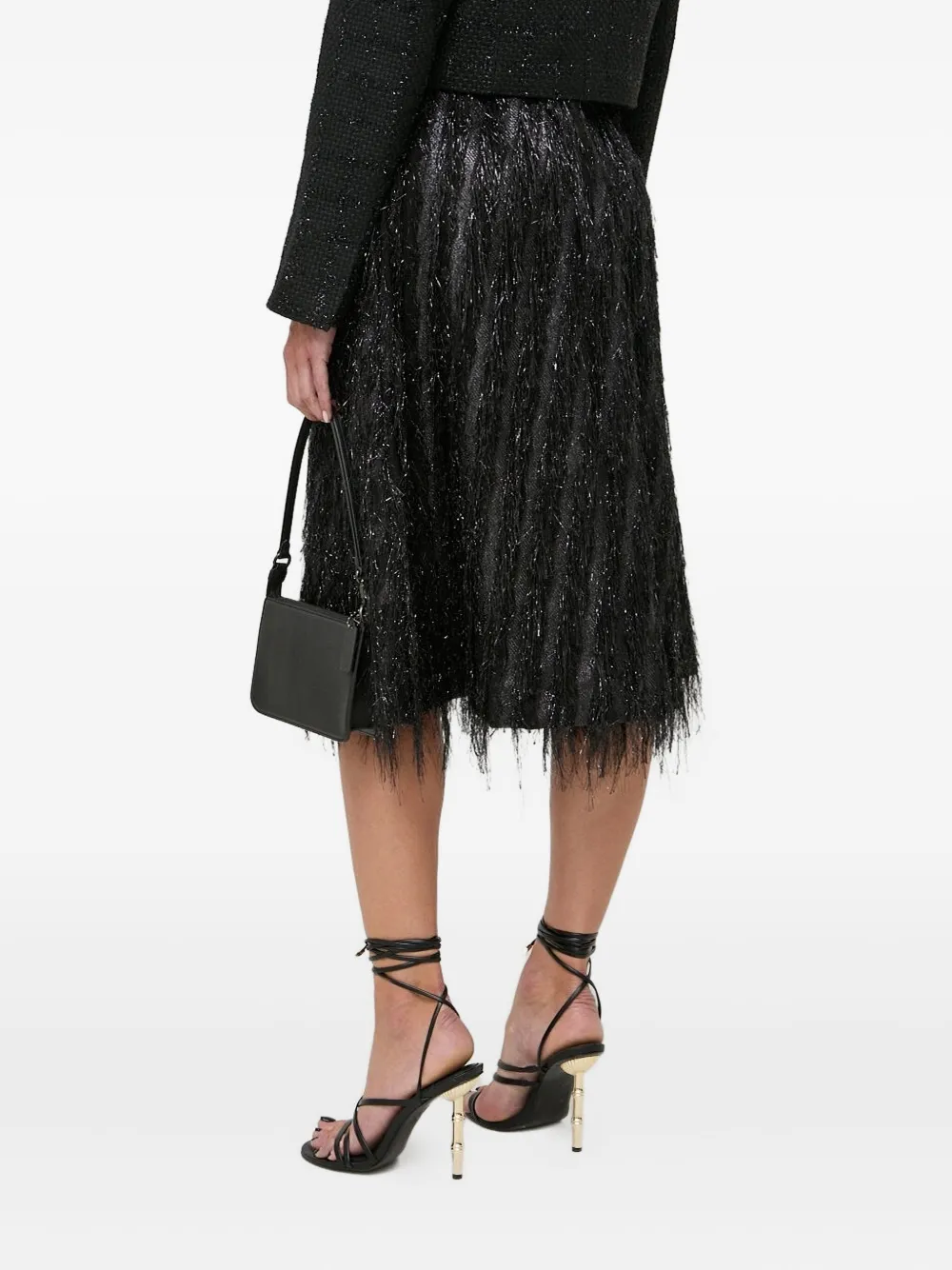 Custommade Midi-rok met metallic franje Zwart