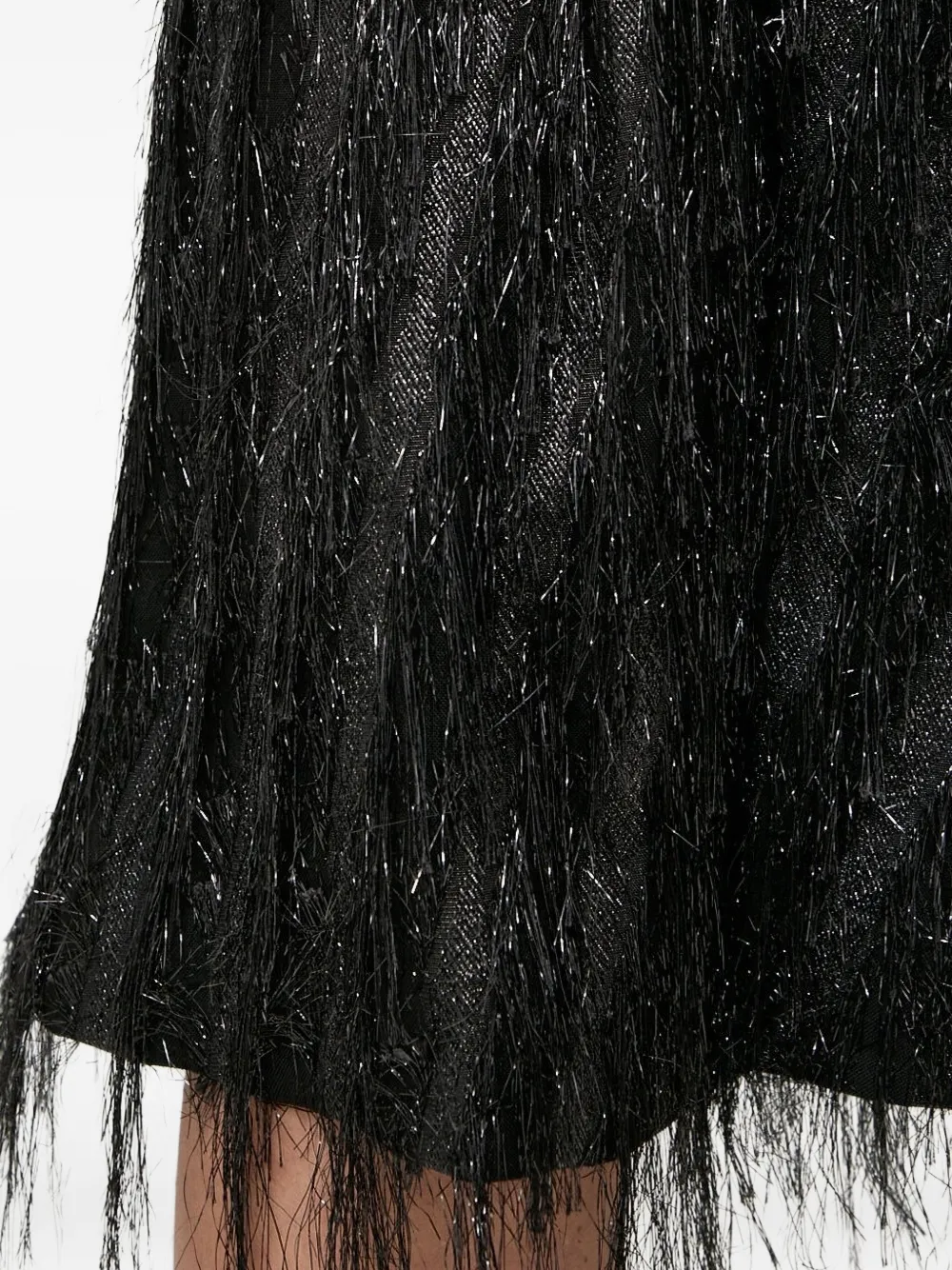 Custommade Midi-rok met metallic franje Zwart
