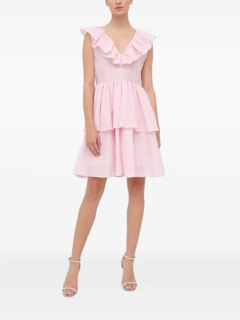Custommade frill-detailing textured mini day dress