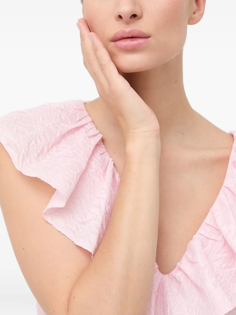 Custommade Frill-detailing Textured Mini Day Dress In Pink