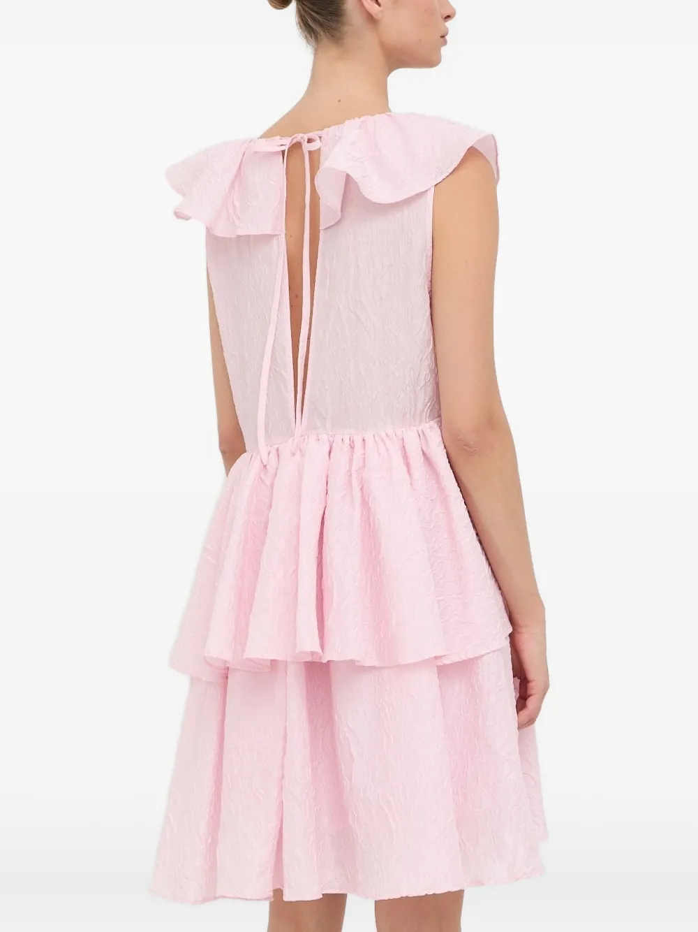 Custommade frill-detailing textured mini day dress - Roze