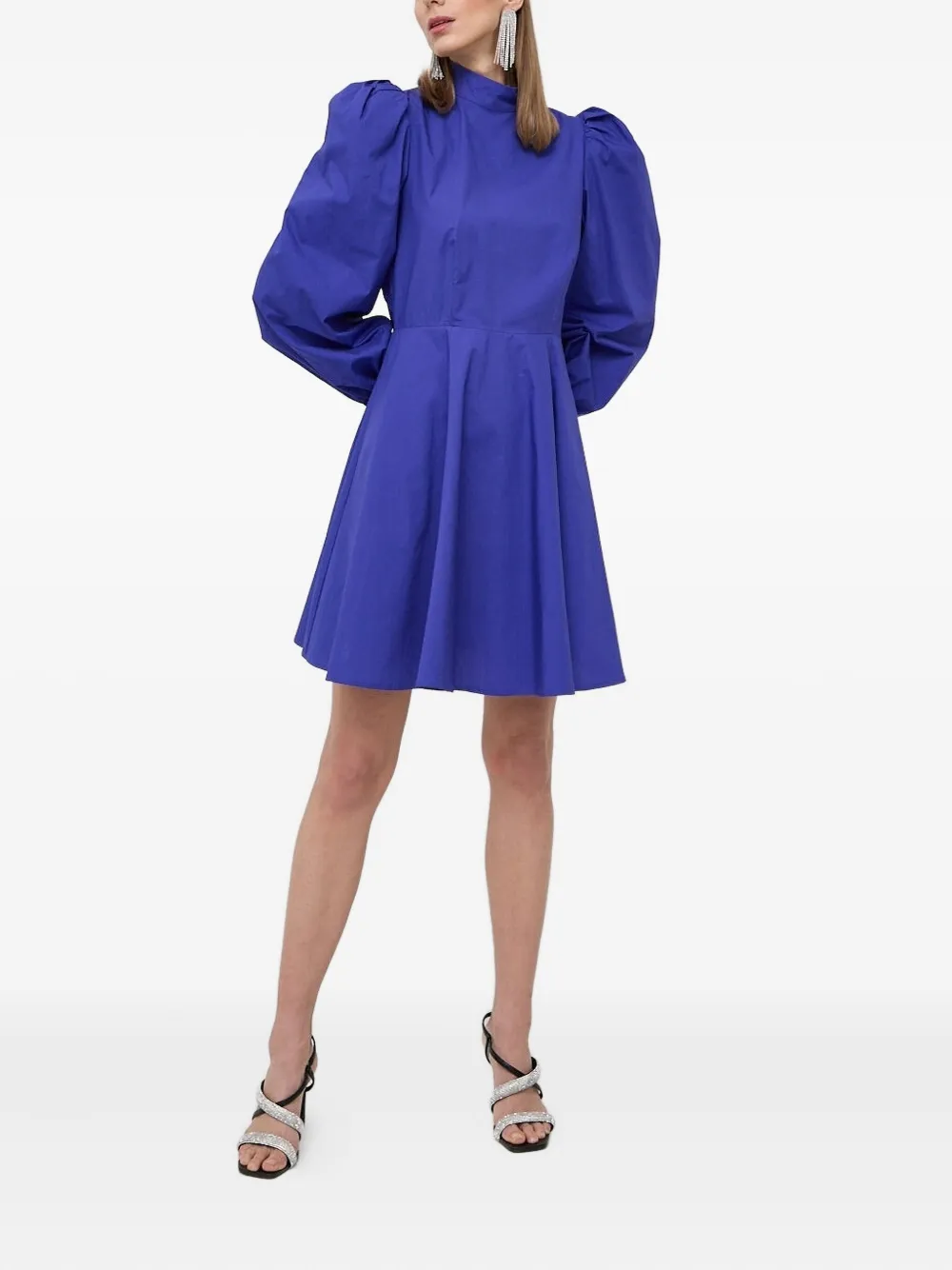 Custommade Puff-sleeve Mock-neck Mini Dress In Blue