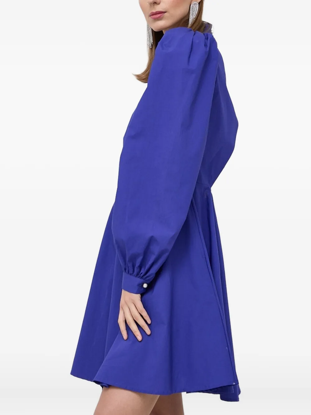 Custommade Puff-sleeve Mock-neck Mini Dress In Blue