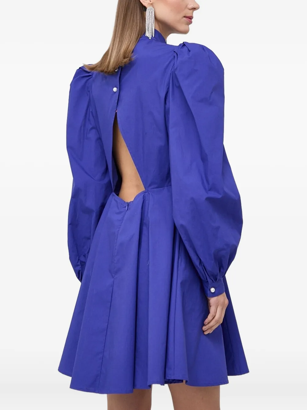 Custommade Puff-sleeve Mock-neck Mini Dress In Blue