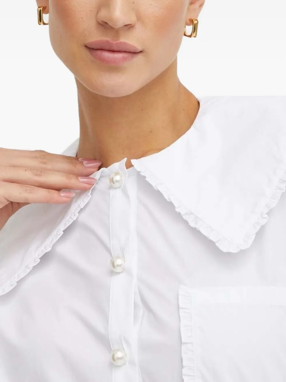 Custommade Barbara Pearl-button Ruffled Blouse In White